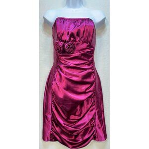 Cache Womens Y2K Strapless Liquid Satin Ruched Mini Dress Sz 4 Fuchsia